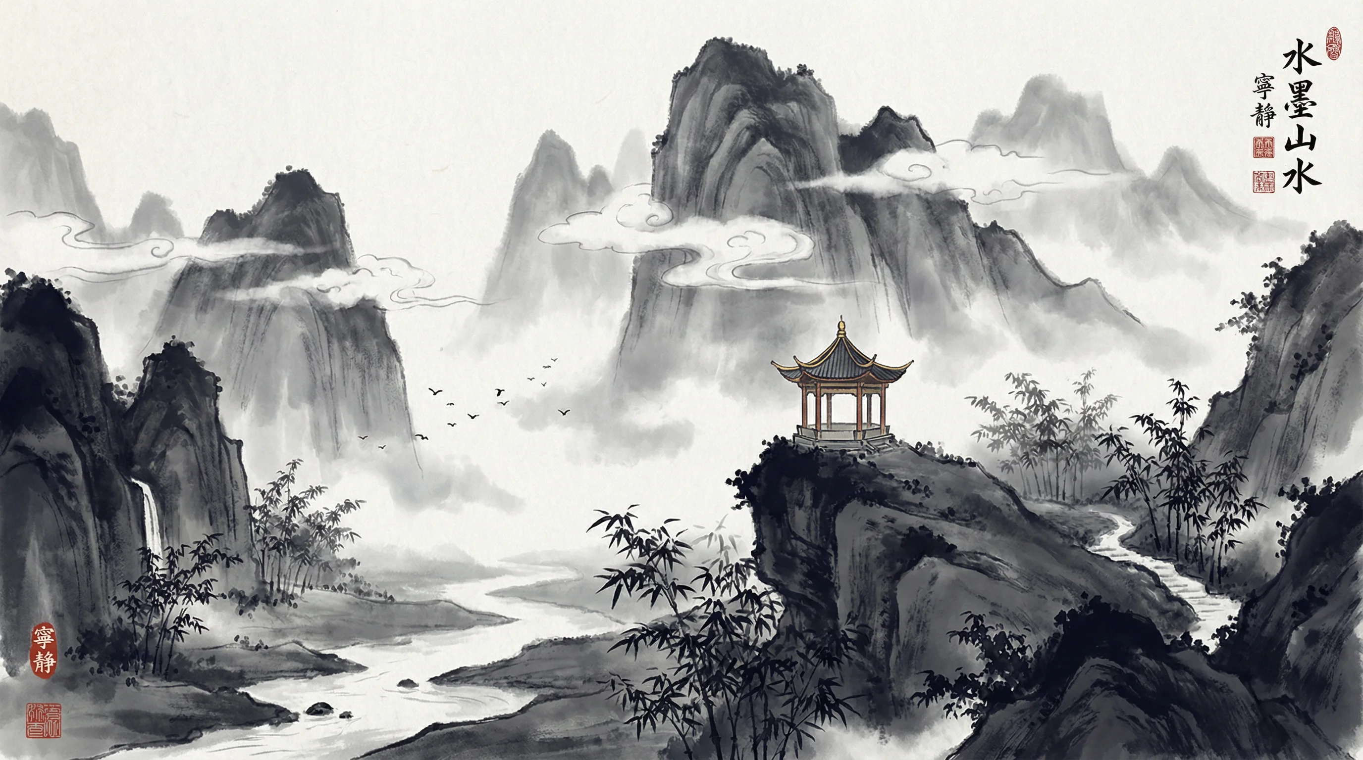 龙虎斗水墨山水游戏背景